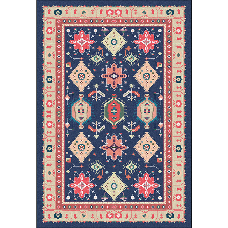 Avtoit | Southwest Living Room Rug in Blue Tribal Geometric Print Rug Made of Polyester Washable Area Rug