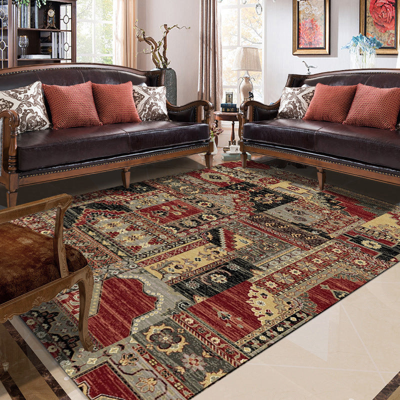 Avtoit | Red and brown bedroom carpet southwestern geometry floral pattern area rug polyester non-slip rug