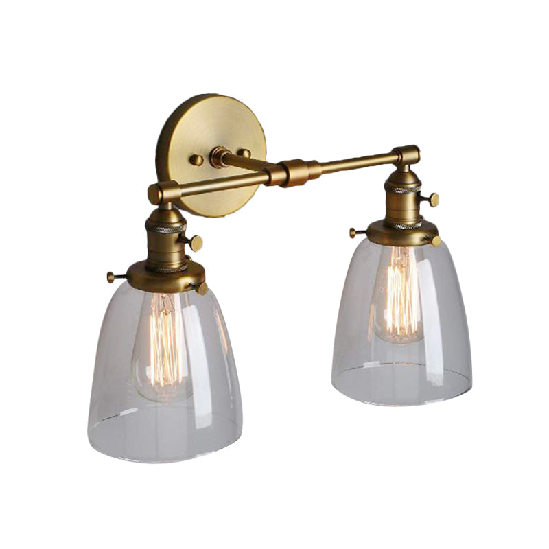 Avtoit | Clear Glass Brass Wall Light Conical 2-Light Industrial Wall Lamp Light for Foyer