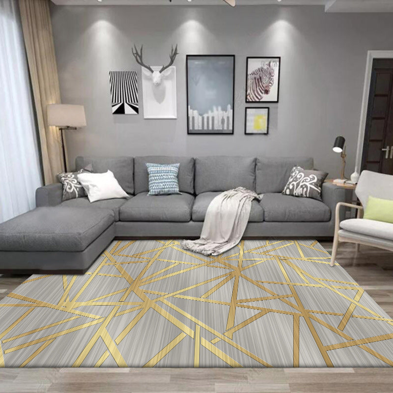 Avtoit | Modern Novelty Carpet in Gray Geometric Lines Pattern Carpet Polyester Washable Non-slip Area Rug for Home Decoration