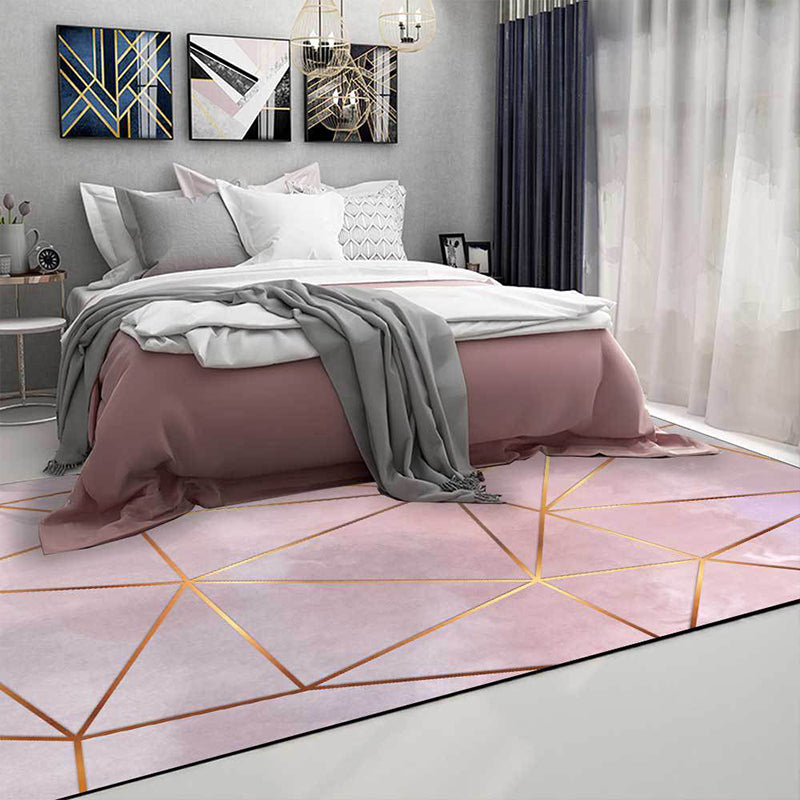 Avtoit | Modern Geometric Pattern Rug Pink Polyester Washable Non-Slip Back Rug for Living Room