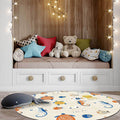 Avtoit | Casual Kids Rug in Ivory Animal Turtle Jellyfish Hippocampus Pattern Rug Polyester Washable Rug for the Children's Room