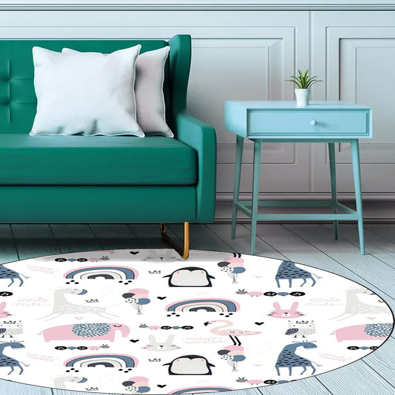 Avtoit | Simple children's carpet in white and blue animal giraffe penguin rabbit pattern carpet polyester washable carpet for the children's room