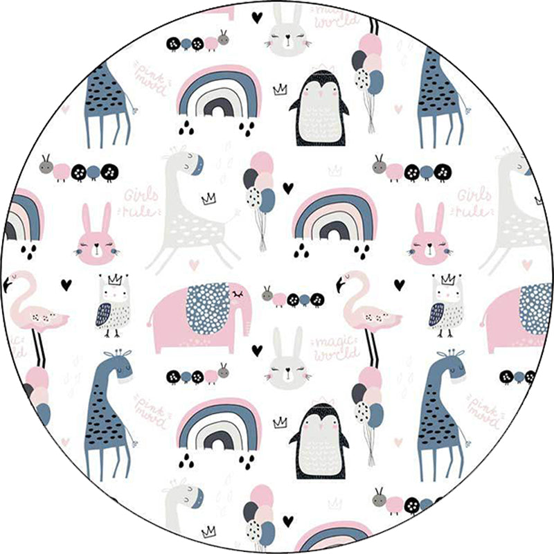 Avtoit | Simple children's carpet in white and blue animal giraffe penguin rabbit pattern carpet polyester washable carpet for the children's room