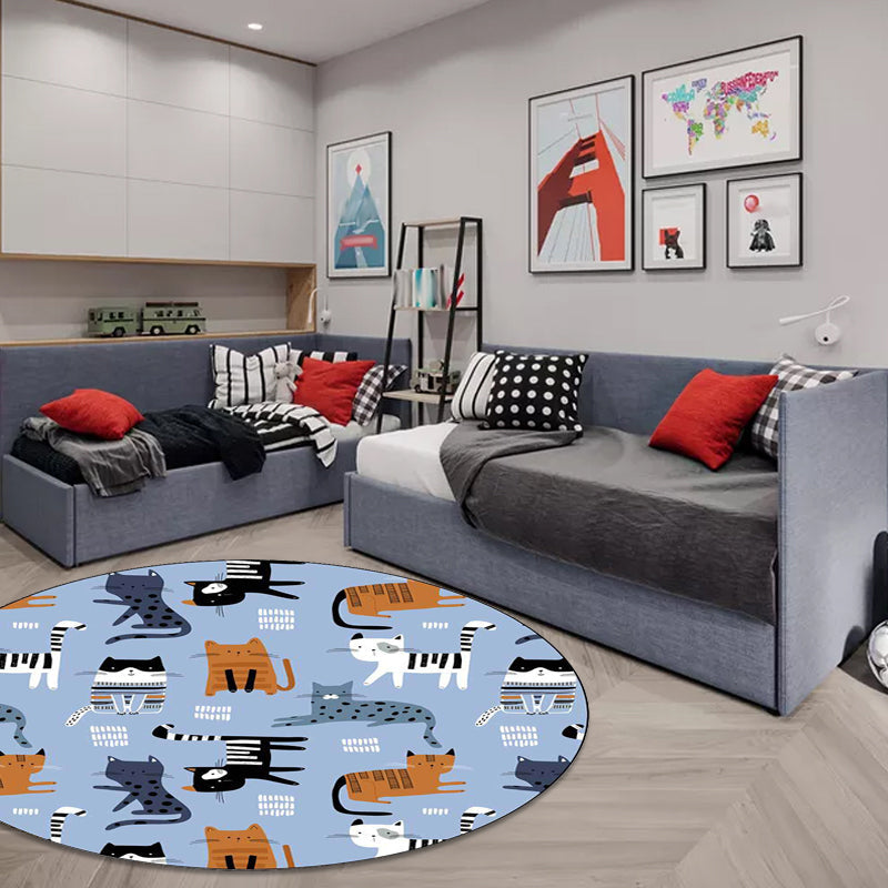 Avtoit | Simple children's carpet in white and blue animal giraffe penguin rabbit pattern carpet polyester washable carpet for the children's room