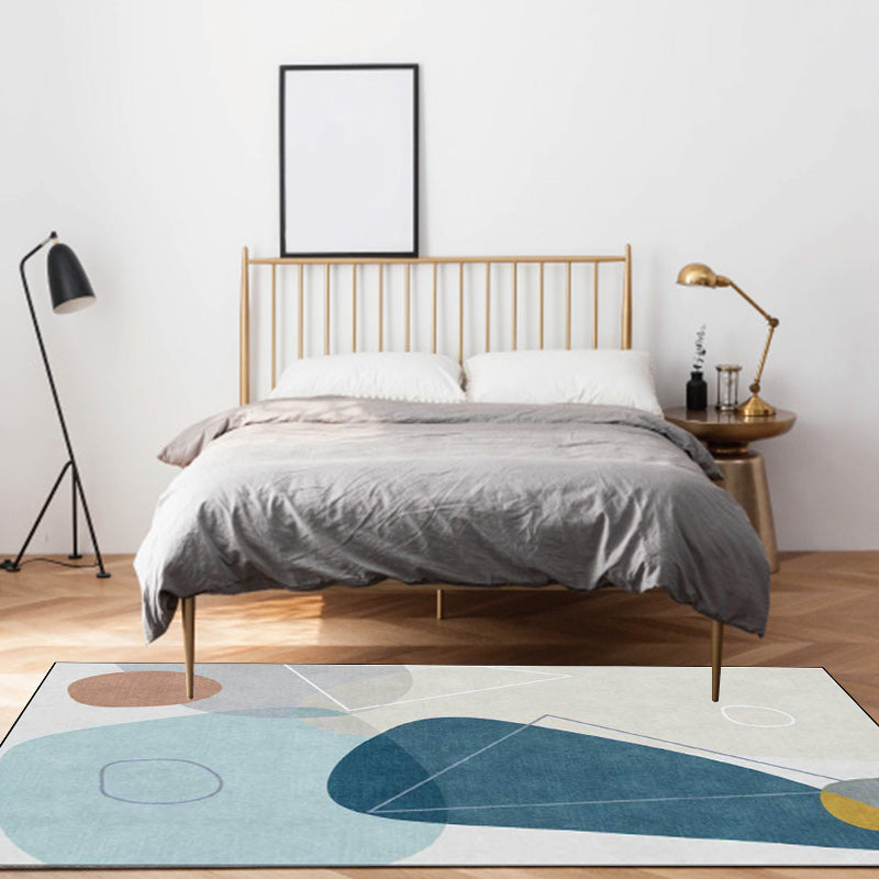 Avtoit | Ivory Bedroom Rug Novelty Color Block Triangle Pattern Area Rug Polyester Non-Slip Backing Rug