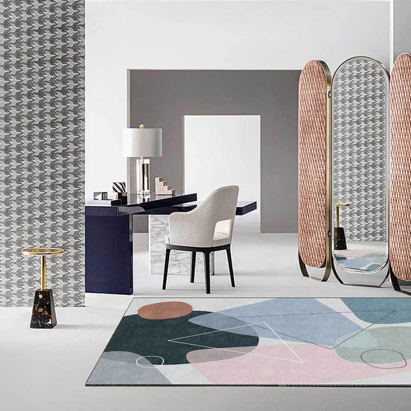 Avtoit | Novelty Living Room Rug Multicolored Color Box Triangle Print Carpet Polyester Pet Friendly Non-Slip Area Rug