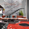 Avtoit | Novelty Living Room Carpet in Red and Black Color Block Dots Line Print Carpet Polyester Washable Stain Resistant Area Rug