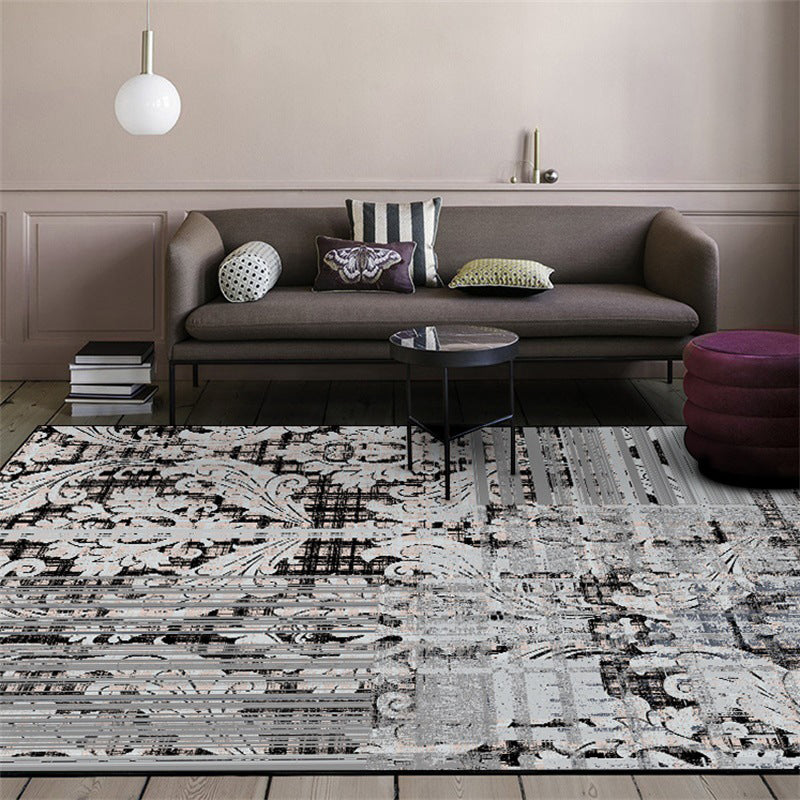 Avtoit | Shabby Chic Paisley Pattern Carpet Gray Polyester Carpet Machine Washable Non-Slip Back Carpet for Living Room
