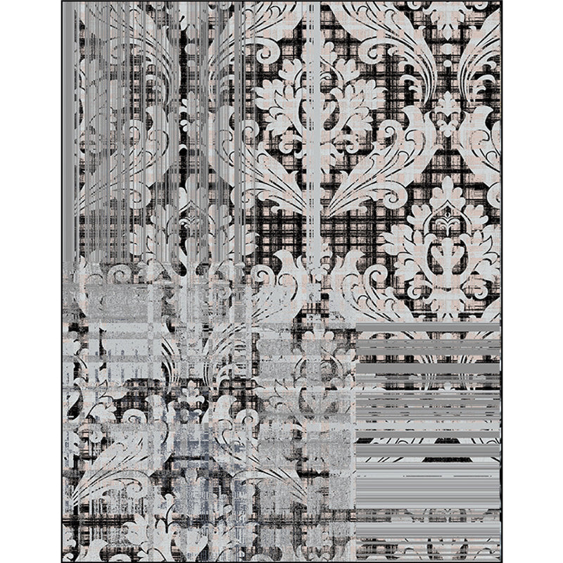 Avtoit | Shabby Chic Paisley Pattern Carpet Gray Polyester Carpet Machine Washable Non-Slip Back Carpet for Living Room