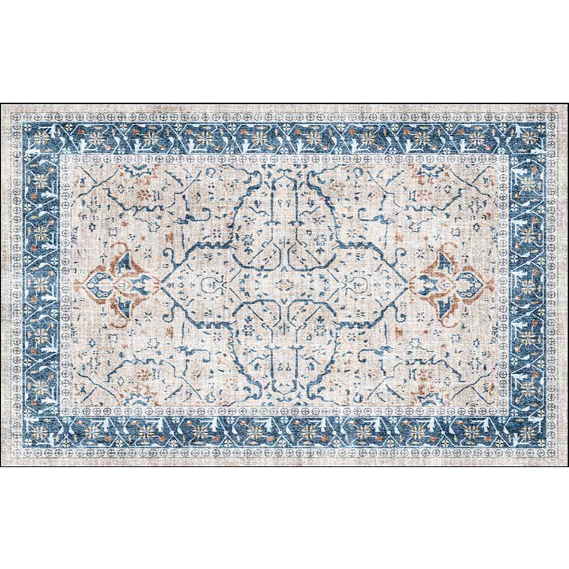 Avtoit | Traditional medallion pattern rug blue and gray tribal rug polyester washable non-slip bottom area rug for bedroom
