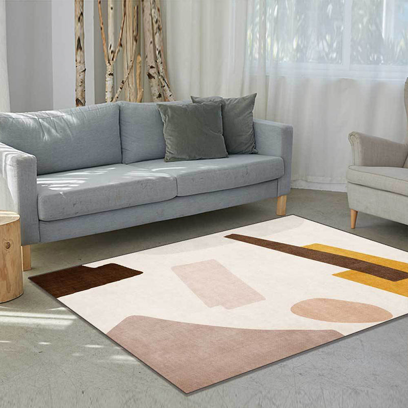 Avtoit | Beige and Brown Contemporary Carpet Polyester Abstract Carpet Machine Washable Non-Slip Back Carpet for Living Room