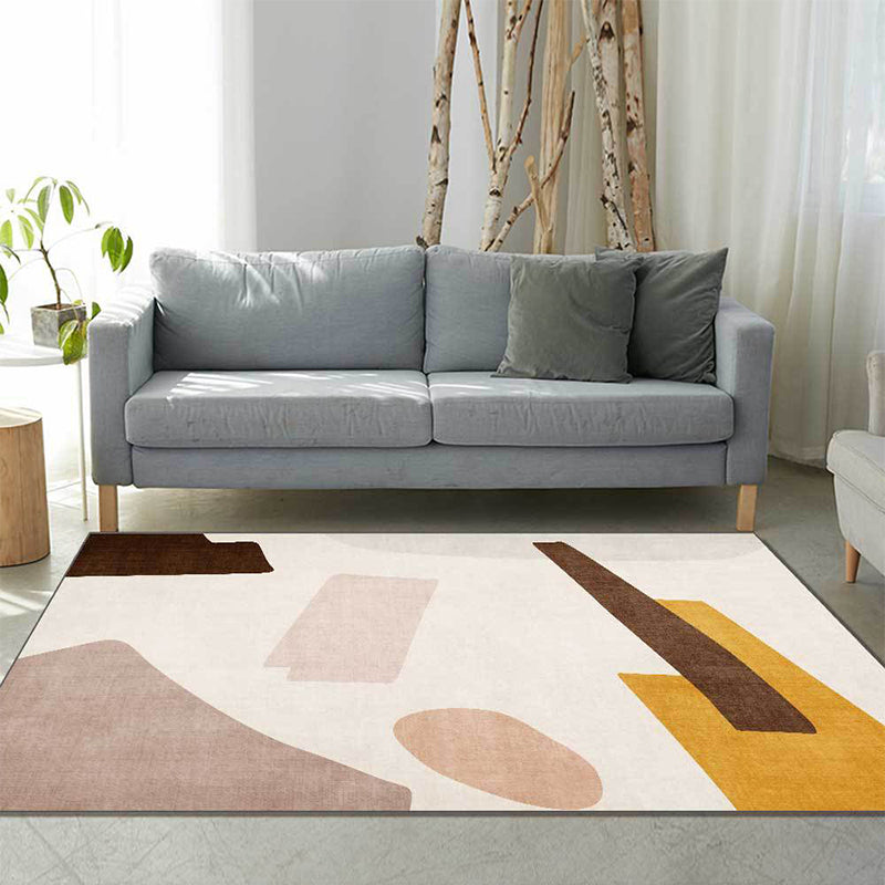 Avtoit | Beige and Brown Contemporary Carpet Polyester Abstract Carpet Machine Washable Non-Slip Back Carpet for Living Room