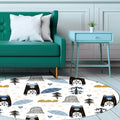 Avtoit | White Children's Room Rug Children's Animal Squirrel Tree Triangle Pattern Rug Polyester Washable Non-Slip Rug