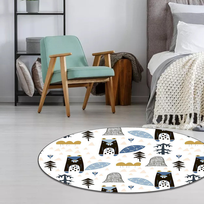 Avtoit | White Children's Room Rug Children's Animal Squirrel Tree Triangle Pattern Rug Polyester Washable Non-Slip Rug