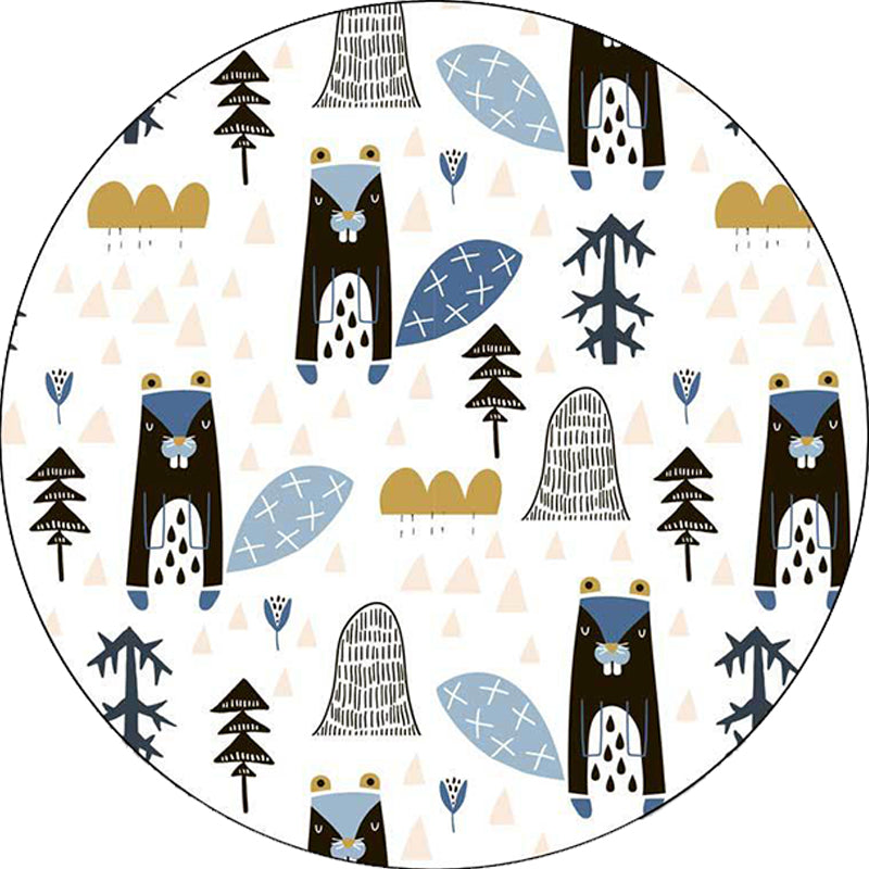 Avtoit | White Children's Room Rug Children's Animal Squirrel Tree Triangle Pattern Rug Polyester Washable Non-Slip Rug