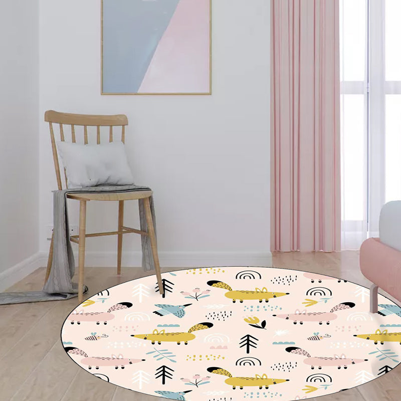 Avtoit | Kids Bedroom Carpet in White Animal Mouse Bird Tree Print Carpet Polyester Washable Stain Resistant Area Rug