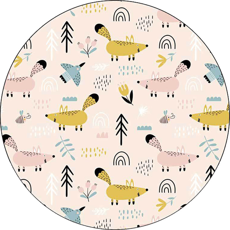 Avtoit | Kids Bedroom Carpet in White Animal Mouse Bird Tree Print Carpet Polyester Washable Stain Resistant Area Rug