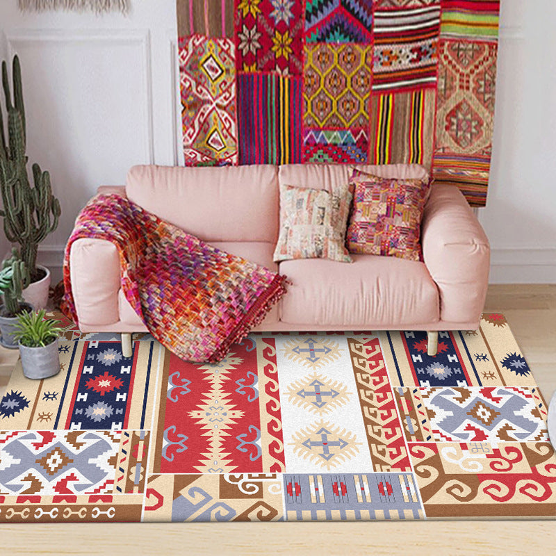Avtoit | Americana Southwestern Rug in Red and Brown Tribal Geometry Pattern Rug Polyester Washable Rug for Home Decor