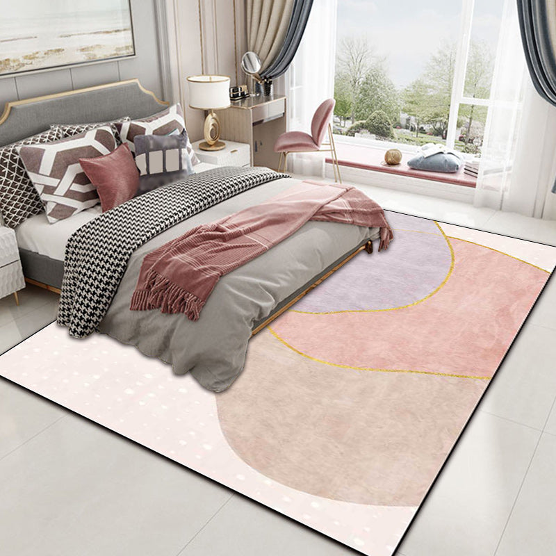 Avtoit | Novelty Living Room Rug in Pink Colorblock Print Rug Polyester Non-slip Washable Area Rug