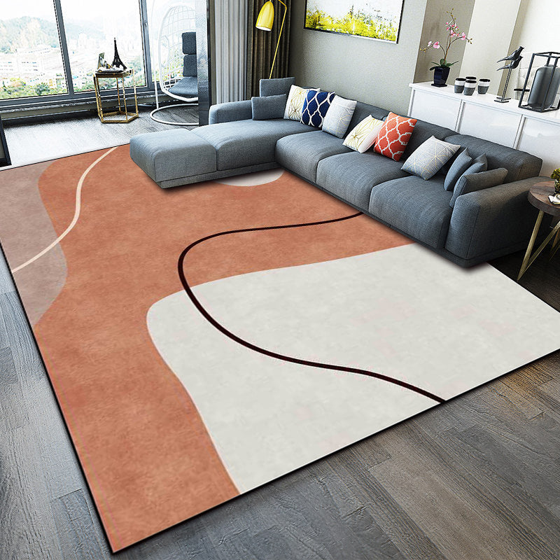 Avtoit | Orange Bedroom Rug Novelty Color Block Irregular Shape Line Pattern Rug Polyester Stain Resistant Rug
