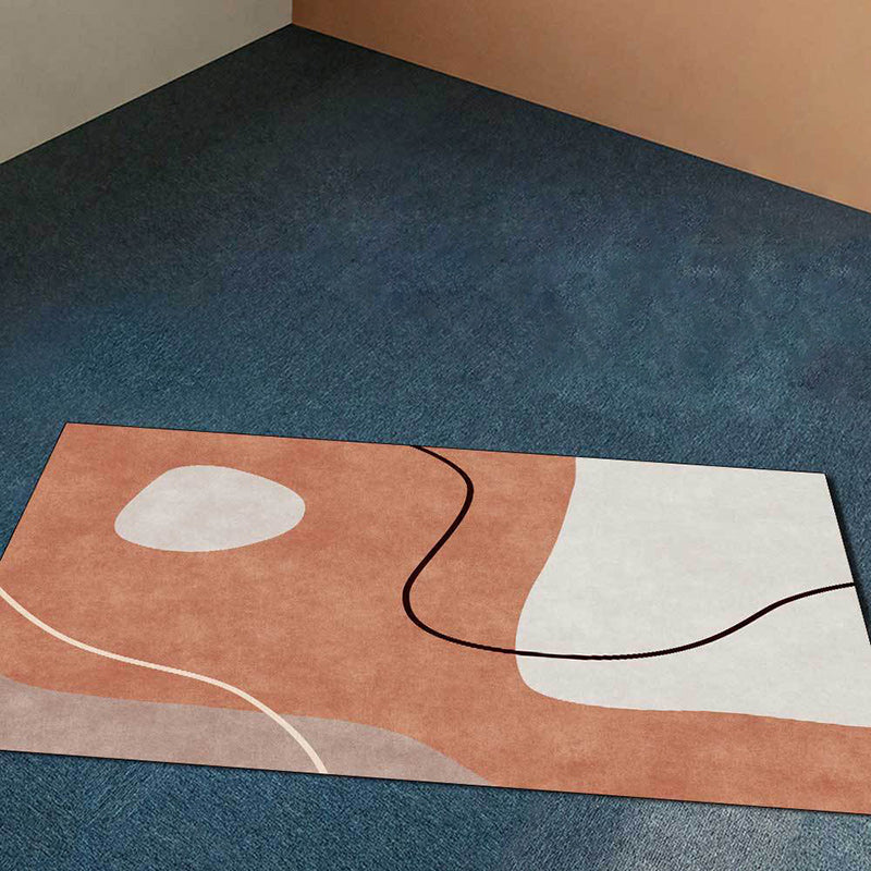 Avtoit | Orange Bedroom Rug Novelty Color Block Irregular Shape Line Pattern Rug Polyester Stain Resistant Rug