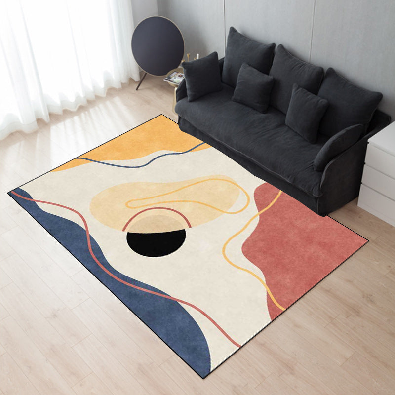 Avtoit | Ivory Bedroom Carpet Novelty Color Block Striped Pattern Area Rug Polyester Non-Slip Back Washable Rug