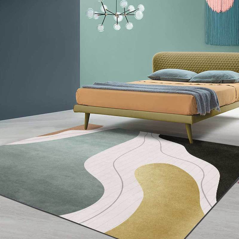 Avtoit | Colorful Bedroom Carpet Novelty Color Block Line Pattern Area Rug Polyester Stain Resistant Carpet
