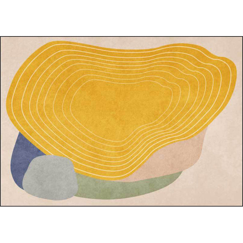 Avtoit | Novelty Living Room Rug Ivory and Yellow Color Block Stripe Print Rug Polyester Anti-Slip Area Rug