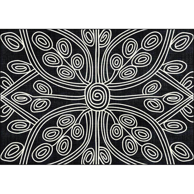 Avtoit | Novelty Living Room Rug in Black Geometric Line Pattern Rug Polyester Washable Non-Slip Back Rug