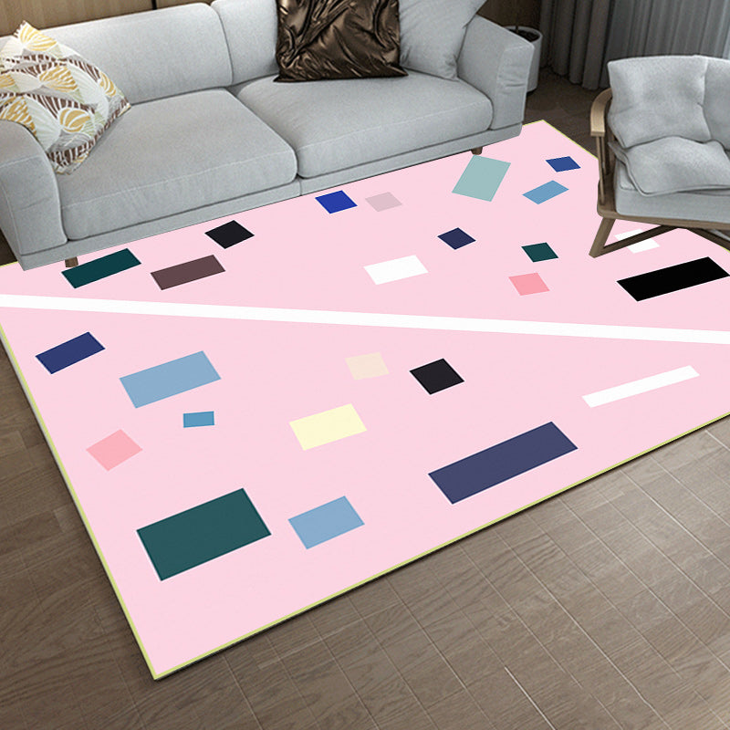 Avtoit | Nordic Novelty Rug in Pink Geometric Rectangular Pattern Rug Polyester Non-Slip Back Rug for Home Decor