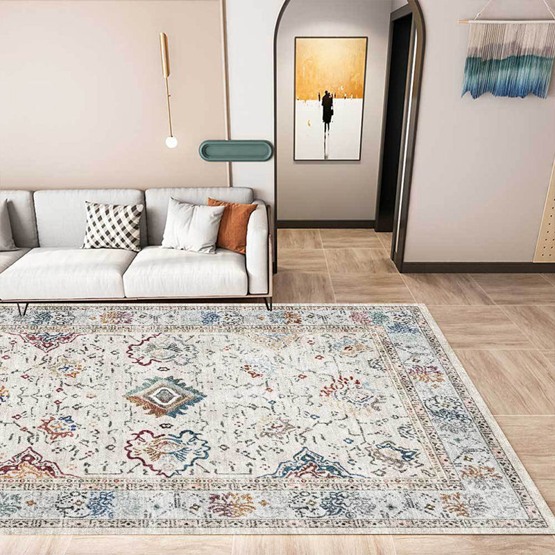 Avtoit | Shabby Chic Medallion Pattern Carpet Gray Polyester Carpet Machine Washable Non-Slip Backing Carpet for Living Room