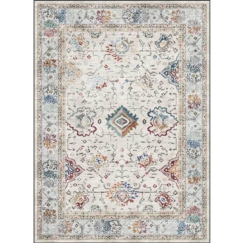 Avtoit | Shabby Chic Medallion Pattern Carpet Gray Polyester Carpet Machine Washable Non-Slip Backing Carpet for Living Room