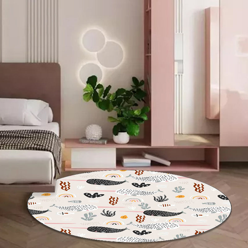 Avtoit | Beautiful children's carpet in Ivory Animal Leaf Pattern Rug Polyester Non-Slip Washable Rug for the children's room