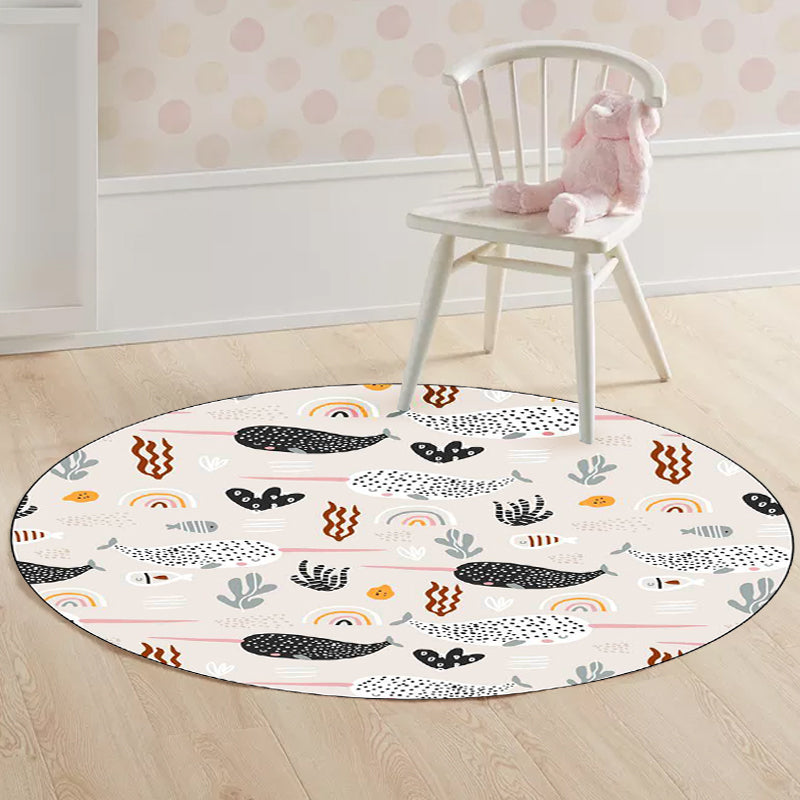 Avtoit | Beautiful children's carpet in Ivory Animal Leaf Pattern Rug Polyester Non-Slip Washable Rug for the children's room