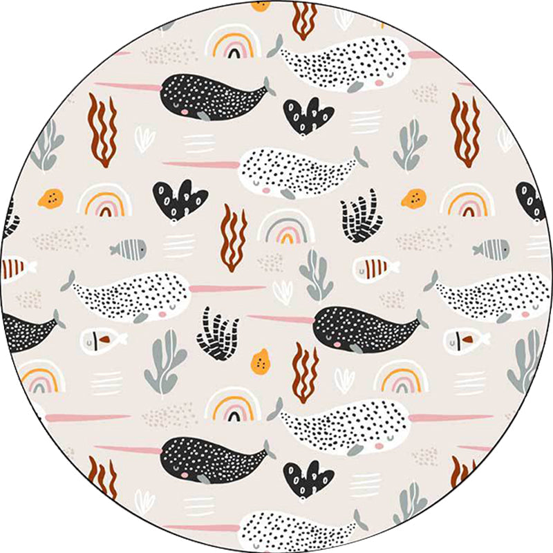 Avtoit | Beautiful children's carpet in Ivory Animal Leaf Pattern Rug Polyester Non-Slip Washable Rug for the children's room