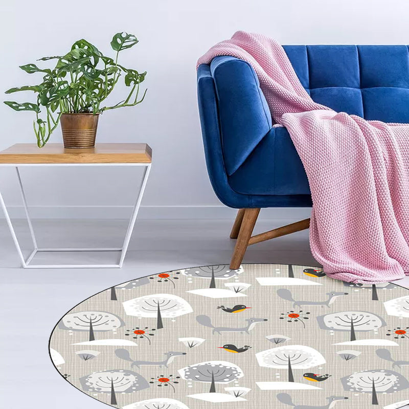 Avtoit | Gray Children's Room Carpet Children's Animal Megalocnidae Pattern Carpet Polyester Pet-Friendly Carpet