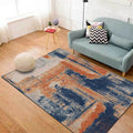 Avtoit | Industry Abstract Carpet Orange and Blue Polyester Rug Machine Washable Non-Slip Area Rug for Bedroom