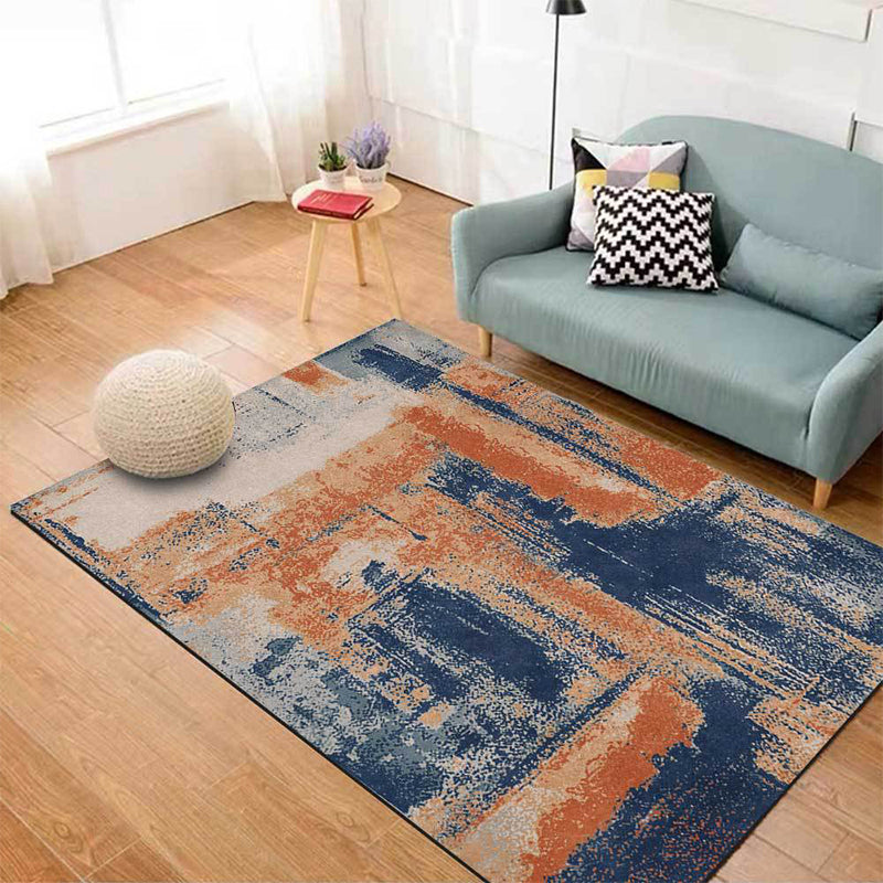 Avtoit | Industry Abstract Carpet Orange and Blue Polyester Rug Machine Washable Non-Slip Area Rug for Bedroom