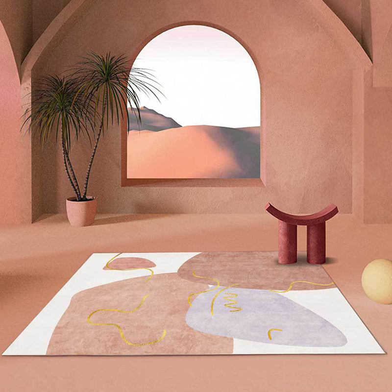 Avtoit | Scandinavian Novelty Carpet in White and Pink Irregular Shape Pattern Carpet Polyester Non-slip Area Rug for Home Decoration