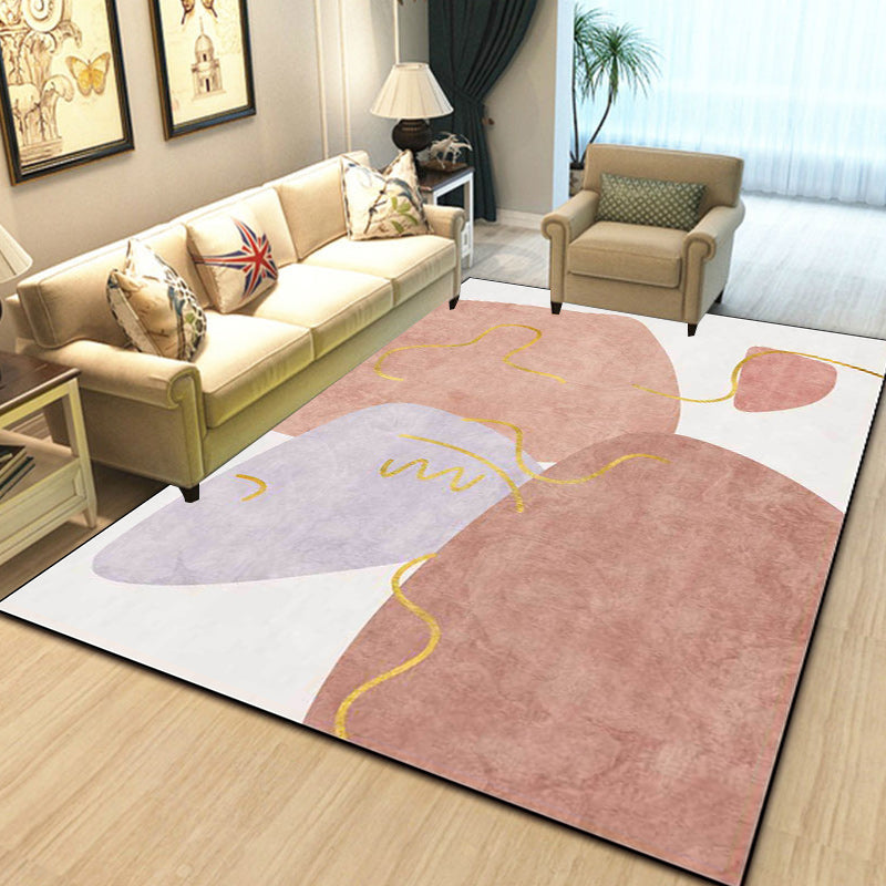 Avtoit | Scandinavian Novelty Carpet in White and Pink Irregular Shape Pattern Carpet Polyester Non-slip Area Rug for Home Decoration