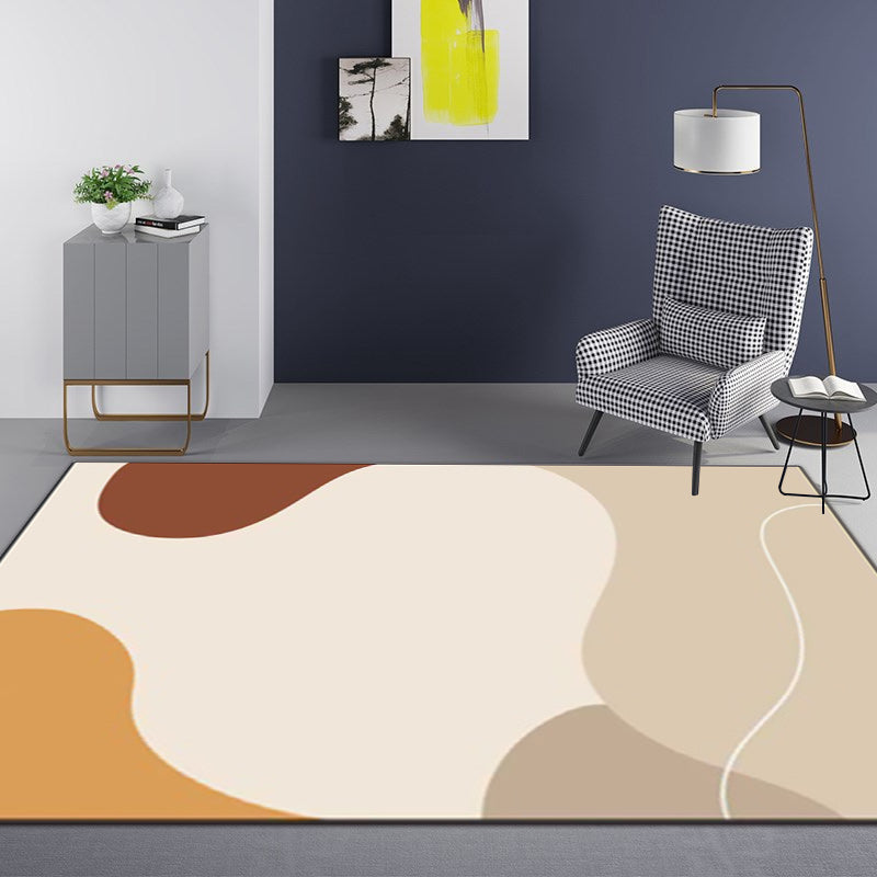 Avtoit | Ivory Bedroom Carpet Novelty Color Block Irregular Shapes Pattern Rug Polyester Non-Slip Back Washable Rug
