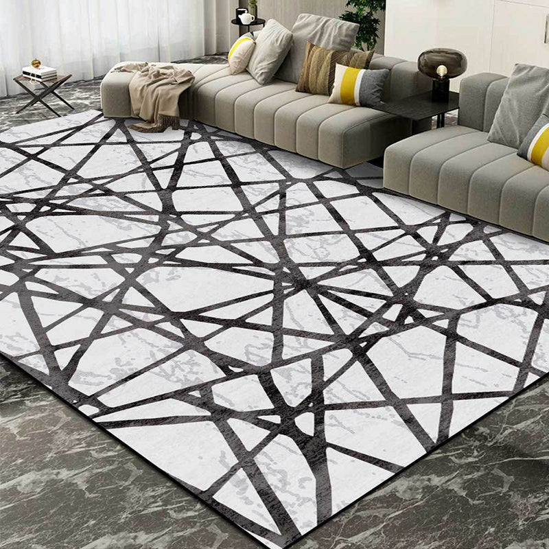 Avtoit | Gray Bedroom Carpet New Geometric Line Pattern Area Rug Polyester Non-Slip Washable Rug