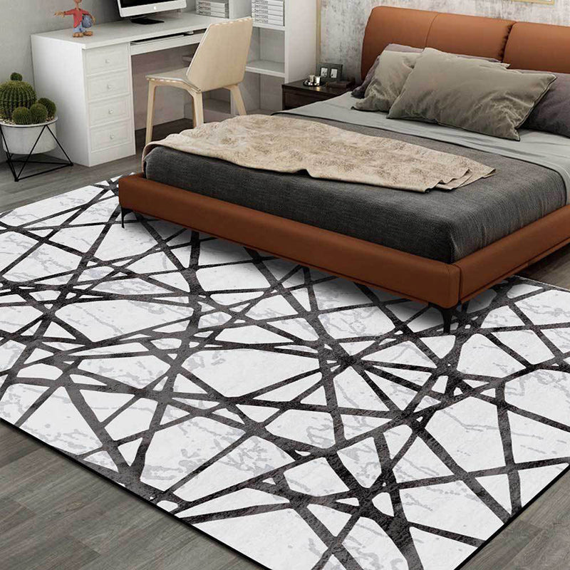 Avtoit | Gray Bedroom Carpet New Geometric Line Pattern Area Rug Polyester Non-Slip Washable Rug