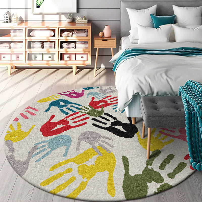 Avtoit | Modern novelty rug in ivory handprints pattern rug polyester washable washable rug for home decor