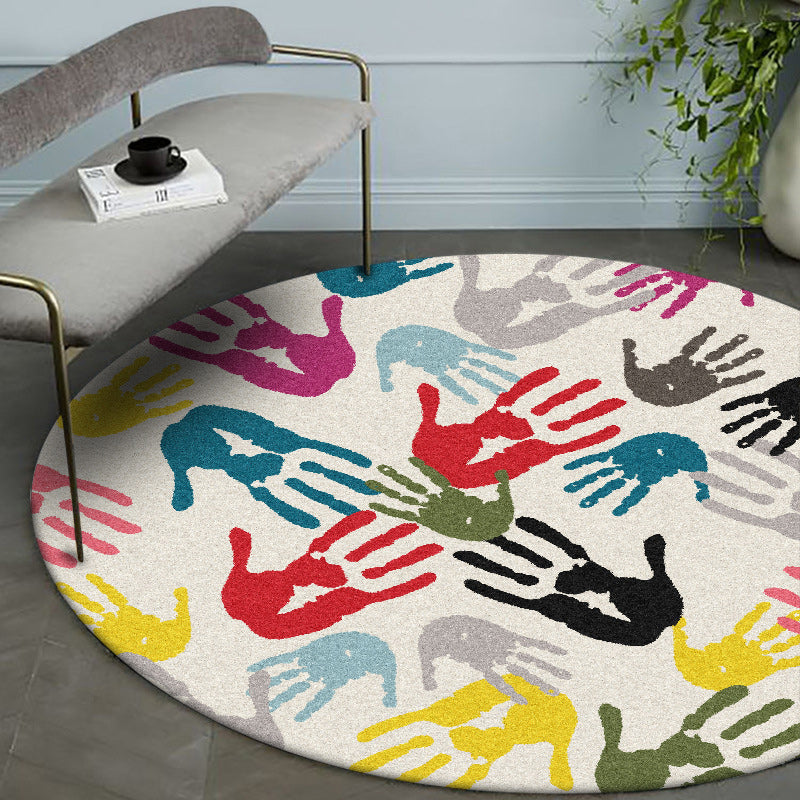 Avtoit | Modern novelty rug in ivory handprints pattern rug polyester washable washable rug for home decor