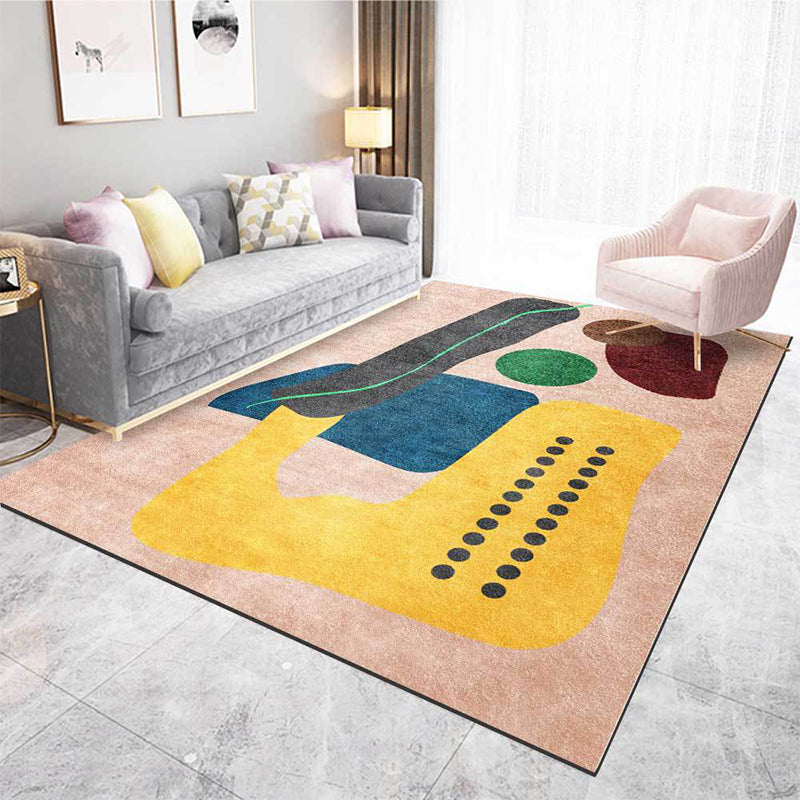Avtoit | Funky Abstract Colorblock Rug Pink Multicolor Nordic Rug Polyester Machine Washable Non-Slip Rug for Bedroom