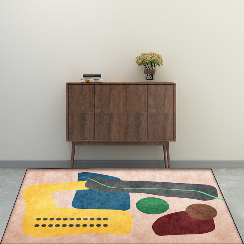 Avtoit | Funky Abstract Colorblock Rug Pink Multicolor Nordic Rug Polyester Machine Washable Non-Slip Rug for Bedroom