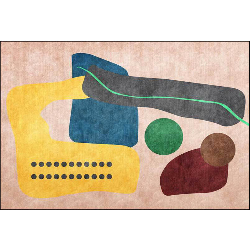 Avtoit | Funky Abstract Colorblock Rug Pink Multicolor Nordic Rug Polyester Machine Washable Non-Slip Rug for Bedroom