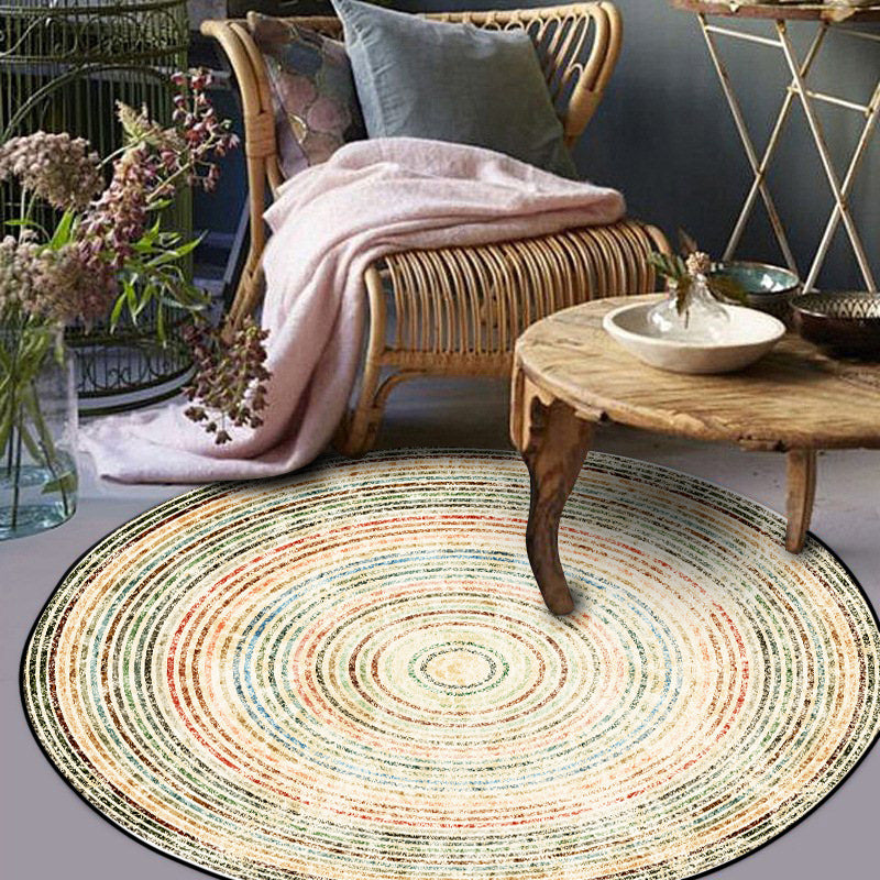 Avtoit | Yellow Rustic Carpet Polyester Concentric Circles Pattern Carpet Washable Non-Slip Background Area Rug for Living Room